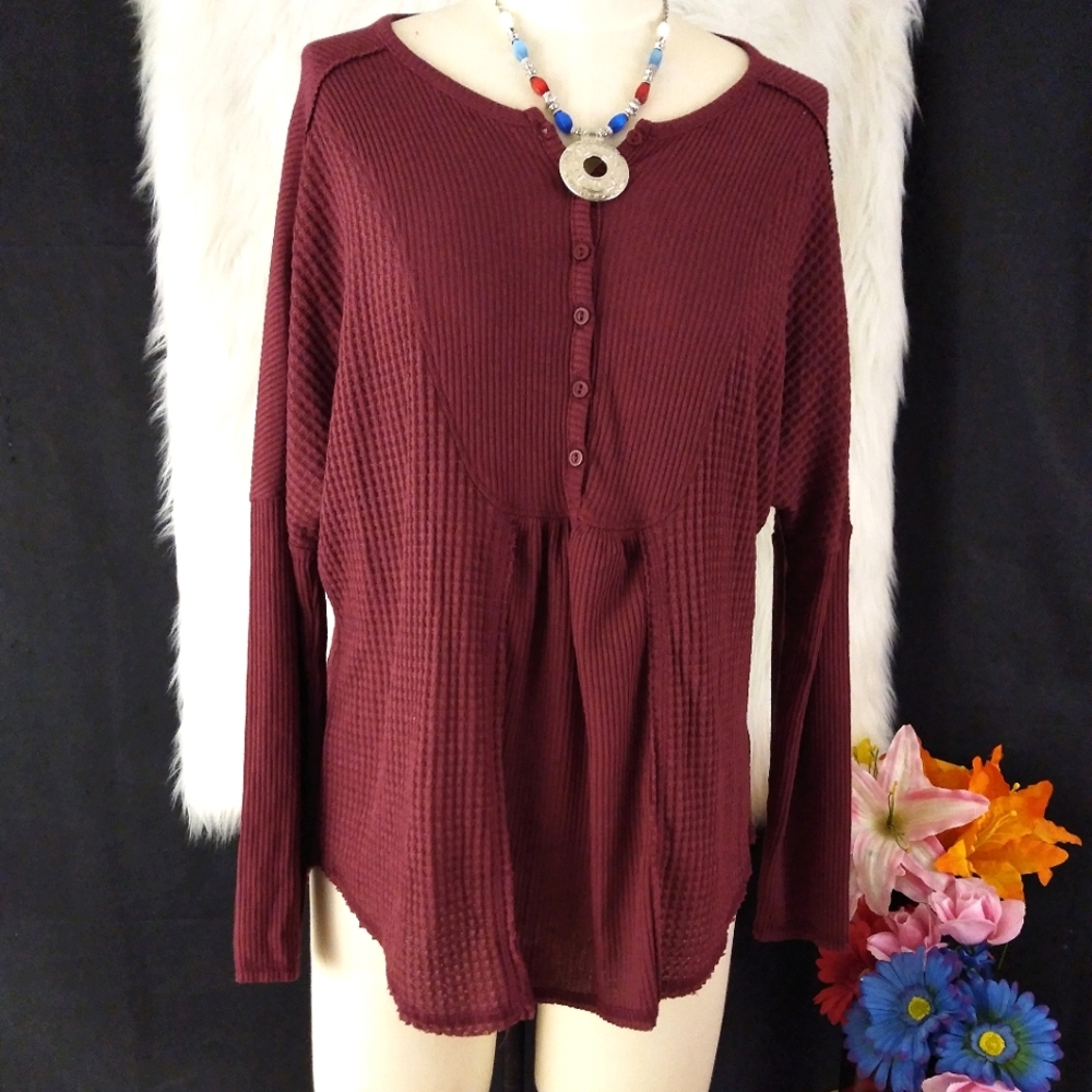 Gibson Look Maroon Long Sleeve Knit Top Size M